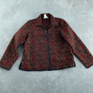 Coldwater Creek Womens Red Floral Lace Button-Up reversible Jacket Medium 0198